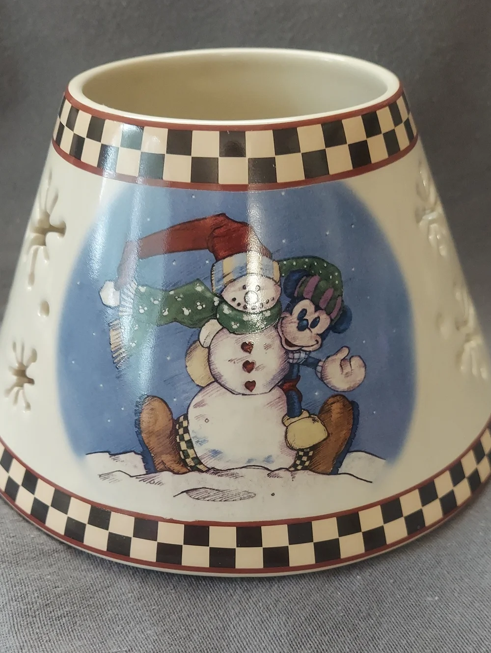 Disney Mickey Mouse And Snowman Ceramic Candle Jar Topper  Appx 4.5”x7”